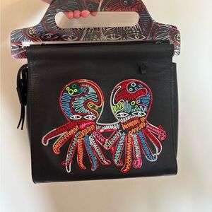 Colorful Octopus Embroidered Black Shoulder Bag